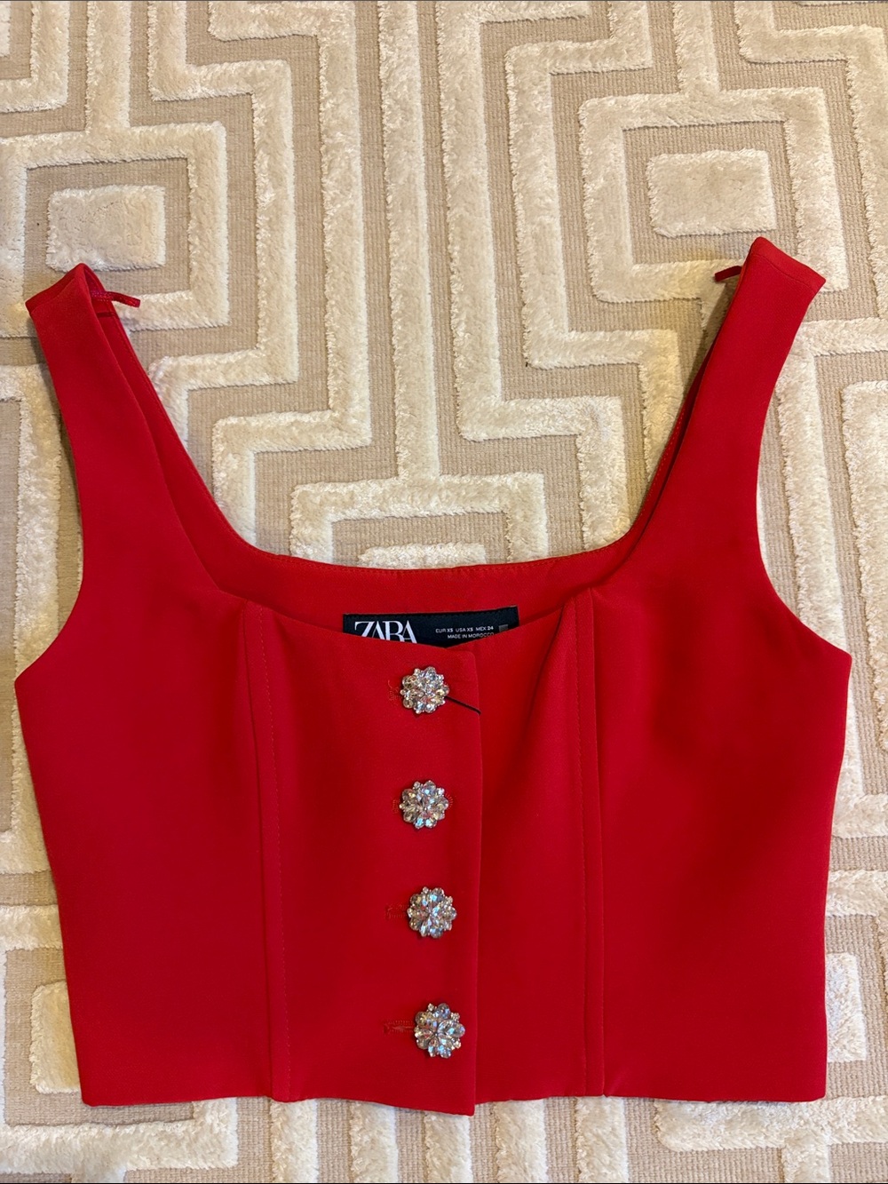 Zara red top with jewel buttons